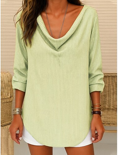  Per donna Maglietta A righe Moda Moderno Casual Manica Lunga Scollo a Cascata Top Regolari Quotidiano Weekend Stampato Nero Giallo Grigio Azzurro Estate Primavera Autunno