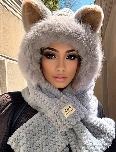  cappello invernale da donna con orecchie di gatto &Scaldacollo incrociato - fodera in morbida pelliccia sintetica, vestibilità elasticizzata, berretto caldo e leggero per il freddo, accessorio di moda