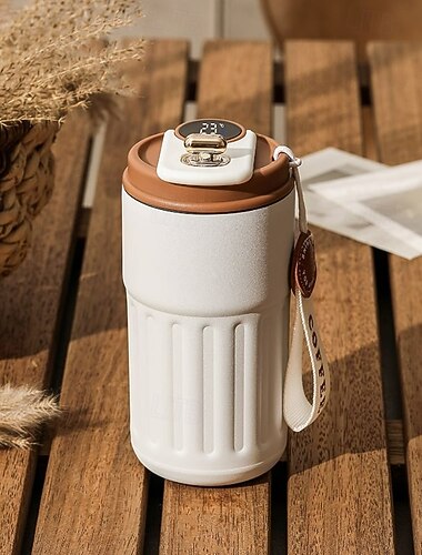  Thermos da caffè con indicatore di temperatura, tazza da viaggio isolata in acciaio inossidabile, borraccia portatile esteticamente gradevole per donne, tazza a tenuta stagna per caldo e freddo