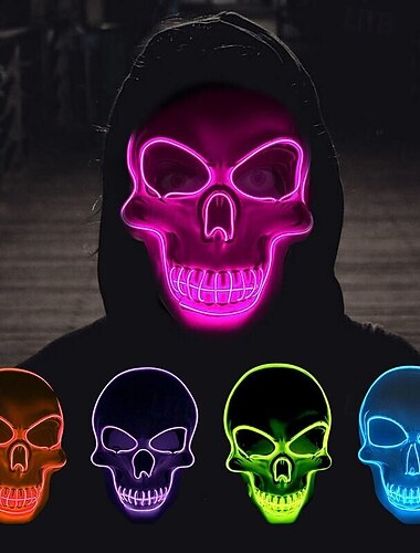  Teschio Scheletro Halloween Maschera Maschera LED Spaventoso Fosforescente Luce a LED Adulti Per uomo Per donna Unisex Halloween Carnevale Performance Feste Costumi di Halloween facili Vestirsi