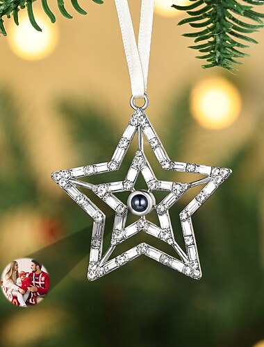  Adorno de proyección de estrella con foto personalizada, regalo conmemorativo con imagen personalizada, adorno colgante para árbol de Navidad, regalo de Navidad para ella/él/familia
