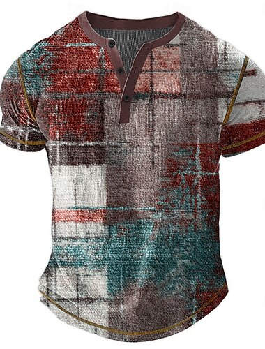  Homens Gráfico Abstrato Camisa Henley Camiseta Waffle Manga Curta Diário Retro Vintage Clássico Esportes Casual Feriado Primavera Verão Todas as Estações Marron Escuro Azul Verde Vinho Henley