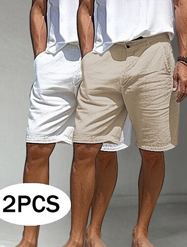  Pánské Kraťasy Lněné šortky Šortky Letní šortky Plážové šortky Kapsy Knoflíky Straight-Leg Bez vzoru Pohodlné Prodyšné Délka kolen Ležérní Denní Dovolená prázdniny Módní zelená + šedá černá + šedá