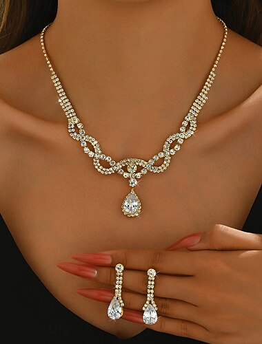  Set di gioielli da sposa 2 Zircone Diamanti d'imitazione 1 Collana Orecchini Per donna Moda Dolce Adorabile Traforato Amore Prezioso Goccia d'acqua diamante Parure di gioielli Per Matrimonio Regalo