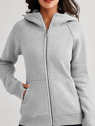  Damskie Bluzy rozpinane Równina Moda miejska Codzienny Długi rękaw Kaptur Zwykłe topy Święto Wyjściowe Zamek Kieszeń Czarny Biały Pomarańczowy Szary Jesień Zima