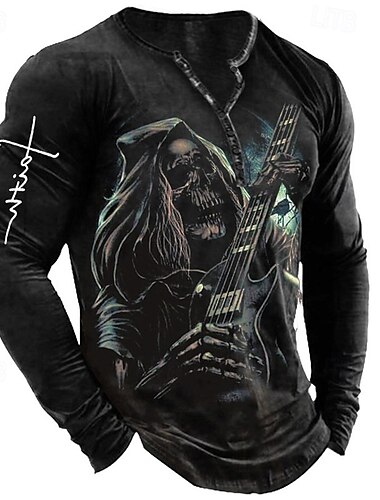  Per uomo Pop art Teschi Costumi scheletro Camicia Henley Magliette Manica lunga Stampa 3D Di tendenza Originale Comodo Esterno Informale Giornaliero Primavera & Autunno Nero Henley Maglietta Henley
