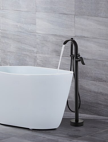  badekarkran - minimalistisk malt finish gulvmontert keramisk ventil badekar dusjblander ettgreps foss frittstående badekarkran med hånddusj og omkaster