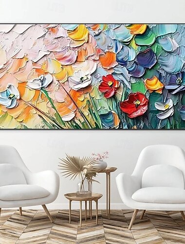 stort 3D-blomsteroljemaleri håndlaget teksturert landskapsoljemaleri levende flerfarget blomstermaleri bukett moderne kunstverk bilde til stuedekor moderne fargerikt blomsterbilde romdekor
