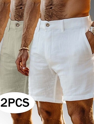  Per uomo Shorts Shorts di Lino Shorts eleganti Pantaloncini Estivi Shorts da Spiaggia Tasca Bottoni Gamba Dritta Semplice Comodità Traspirante Lunghezza al ginocchio All'aperto Casuale Quotidiano