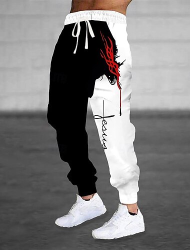  Homens Cruz dos Templários Labareda Jesus Calças Esportivas Corredor Calças Cintura Média Cintura elástica com cordão Estilo gótico escuro Corrida Streetwear Dar certo Calça de moletom esportiva com