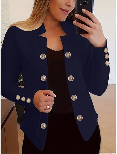  Mulheres Blazer Confortável Respirável Botões Moda Moderno Tecido Trabalho Diário Padrão Colarinho Chinês Normal Manga Longa agasalhos Rosa Claro Preto Branco Primavera Outono