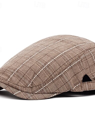  Gorro con estampado de cuadros elegante para hombre y mujer, plegable, lavable a mano, para otoño. &Gorra de moda de primavera, gorra de moda de otoño, gorro plegable con estampado de cuadros