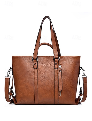  Flerveis toteveske i kunstskinn for kvinner med håndtak på toppen og crossbody-stropp – stor vintage skulderveske for jobb, reise og uformelle utflukter