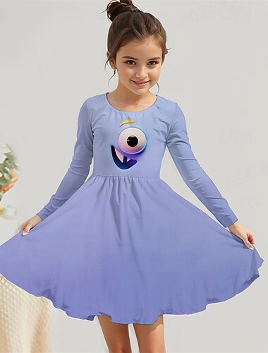  Mädchen' 3D Cartoon Kleid Langarm Sommer Frühling Urlaub Täglich Ferien Prinzessin Schön Süß Kinder 4-12 Jahre Freizeitkleid A Linie Kleid Knielang Normale Passform
