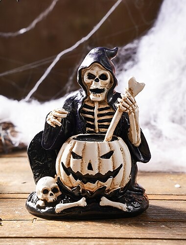  Halloween-skjelettdekorasjon av harpiks, vintage skummel skjelett-bryggedrikkfigur, morsom borddekorasjon til Halloween-fest, hjemsøkt hus, skrivebordsskjerm til hjemmet