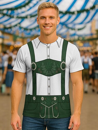  Oktoberfest Lederhosen-Print T-Shirt Lederhosen T-Shirt Match Bayerisch München Deutsch Grafik Für Herren Erwachsene Karneval Oktoberfestbier 3D-Druck Party Alltagstauglich