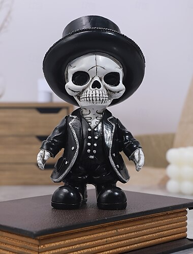  1 Stück Totenkopf-Puppe, Kunstharz, Dekoration, coole Skelett-Figuren, Heimdekoration, lustige Weihnachtsdekoration, Geschenke, Tag der Toten-Dekoration