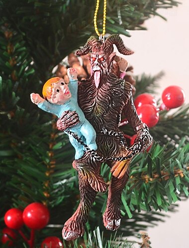  Halloween Krampus Ornament Resin Hanging Decoration, Evil Demon Grabbing Child Figurine, Scary Horror Christmas Gift Resin Sculpture