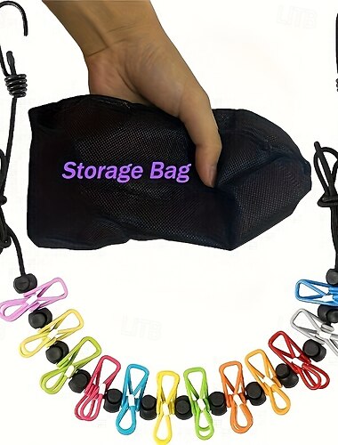  Stendibiancheria portatile retrattile da viaggio con 12 mollette, adatto per bucato e asciugatura in ambienti interni, accessori per campeggio all'aperto