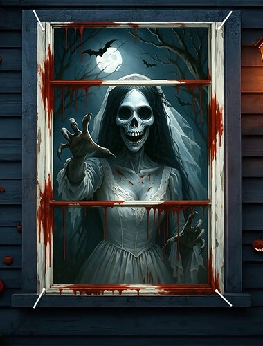  halloween fönstergardin Liemannen bakom blodiga träplankor, läskigt dörrskydd, fönsterskydd, väggtapet för 2025 halloween spökhus läskig heminredning