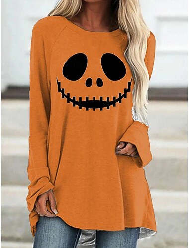  Halloween Γυναικείο T-shirt Μακρύ Μανίκι Γραφικό Φάντασμα Vintage Στυλάτο Κλασικό Μακρύ Μανίκι Crew Λαιμός Στρογγυλός Λαιμός Μακρές Τοπ Καθημερινά Εκτύπωση Λευκό Κόκκινο Πορτοκαλί Άνοιξη Φθινόπωρο