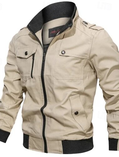  Ανδρικά Ελαφρύ μπουφάν Μπουφάν Cargo Casual Jacket Διακοπές Καθημερινά Τσέπη Άνοιξη Φθινόπωρο Σκέτο Μοντέρνα Κλασσικό Όρθιος Γιακάς Κανονικό Μαύρο Κρασί Χακί Πράσινο Χακί Σκούρο μπλε Σακάκια