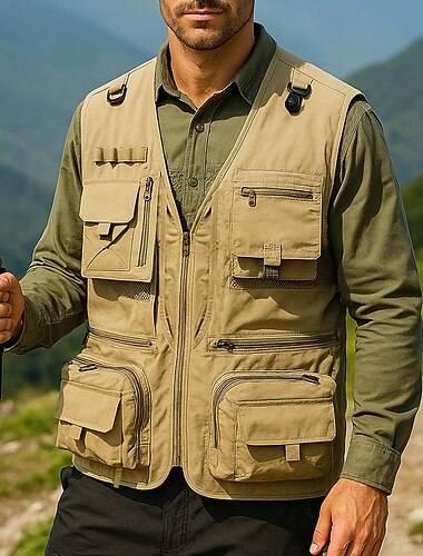  Per uomo Gilet da pesca Gilet multifunzionale Senza Maniche Gilet Esterno Leggero Traspirante Cerniera Poliestere Nero Bianco Verde militare Caccia Pesca Arrampicata