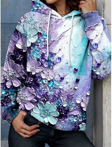  Damen Kapuzenpullover Blumen Grafik Elegant Warm Aktiv Langarm Mit Kapuze Normale Oberteile Straße Alltagskleidung Lässig Druck Hellrosa Hellgrün Blau Frühling Herbst Winter