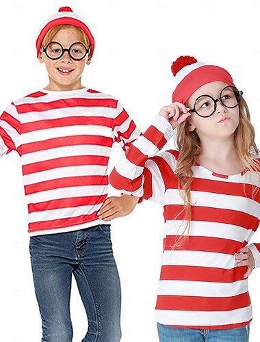  ウォーリーはどこですか セット ストーリーブックの登場人物 映画コスプレ for 男の子 女の子 子供用 カーニバル 世界本の日 学校100日目 教育的なドレスアップ 学校行事のドレスアップ