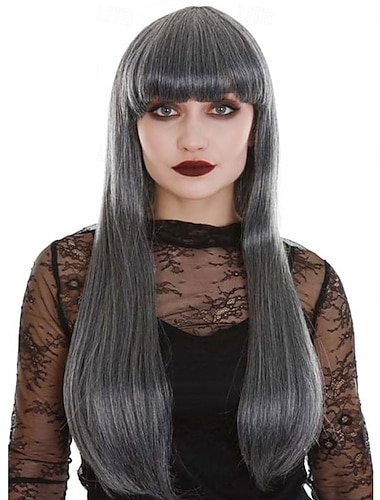  spøkelsesaktig grå parykk for kvinner halloween cosplay festparykker