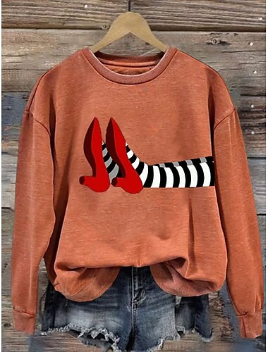  Mulheres camisolas Gráfico dia das Bruxas Casual Manga Longa Gola Redonda Tops regulares Rua Dia a Dia Casual Imprimir Preto Branco Azul Laranja Primavera Outono Inverno
