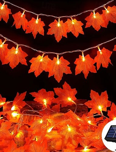  Halloween zonne-pompoen esdoornblad sprookjesachtige lichtslinger 6,5 m 30 led buiten waterdichte tuinverlichting Thanksgiving Halloween feestsfeer thuis balkon terras tuin veranda decoratie