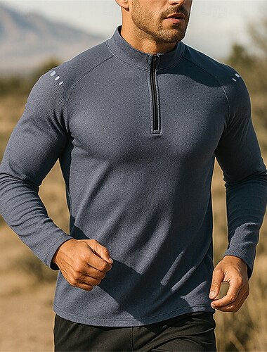  Men's Workout Shirt Running Top Quarter Zip Long Sleeve Top Fall UPF 50 Quick Dry Lightweight Moisture Wicking Fishing Hiking Running Sportswear Activewear Solid Colored Dark Grey Black White