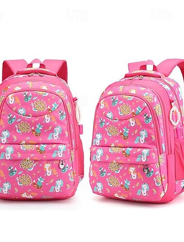  kinderen Jongens Voor meisjes rugzak Schooltas Functionele rugzak Schoolrugzak boekentas School Nylon Verstelbaar Grote capaciteit Lichtgewicht Rits Opdruk Blozend Roze blauw Paars