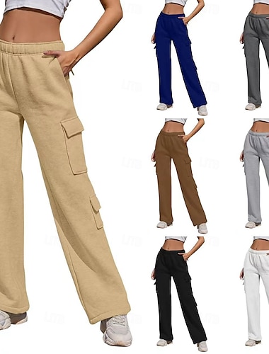 Femmes Pantalons Cargo Chinos Occasionnel Athlétique Longueur mollet Naturel Uni Ceinture Élastique Poches multiples Confortable Respirabilité Décontracté Quotidien Abricot Bleu de minuit Café Bleu