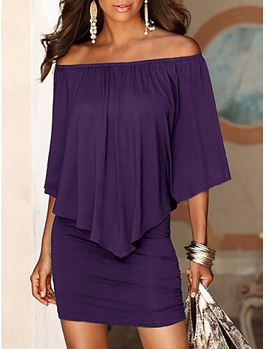 Per donna Mini Abito Vestito Casual Tubino Moda Moderno Quotidiano Spiaggia Weekend Vestibilità regolare Semplice Manica Lunga Senza Spalle Bianco Vino Rosso Viola Estate Primavera Autunno