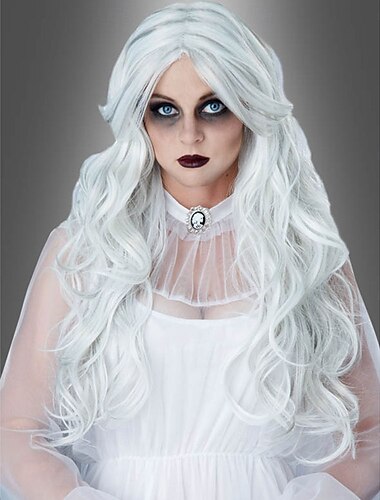  Curly White Ghost Wig for Women – Spooky Curly Hair for Halloween, Cosplay, Costume Parties, and Role Play Accessories