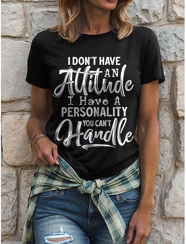  Damen T Shirt Grafik Buchstabe Vintage Stilvoll Klassisch Kurzarm Rundhalsausschnitt Rundhals Normale Oberteile Täglich Wochenende Druck Schwarz Weiß Gelb Rosa Rote Sommer Frühling