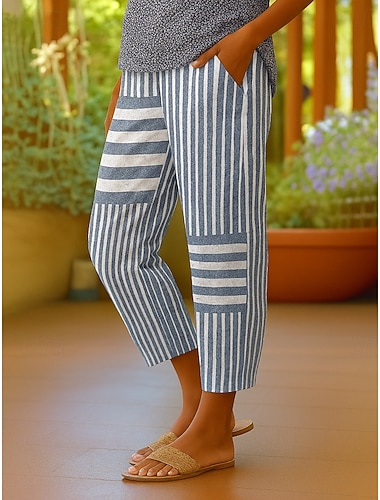  Women's Chinos Shorts Cropped Pants Elegant Vacation Vintage Ankle-Length High Waist Graphic Stripe Striped Layered Inelastic Outdoor Street Daily Black Red Gray Summer Spring