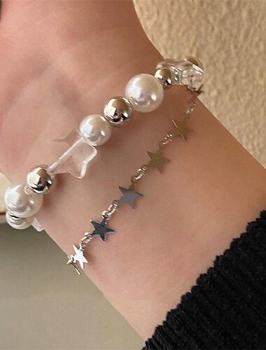  mehrlagiges gesegnetes süßes Legierungsarmband Schmuck Silber für Hochzeit Alltag Urlaub Abschlussball Festival