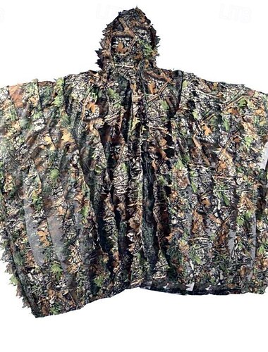  Capa de camuflaje de hoja de arce 3D, talla única, capucha de malla, ideal para actividades al aire libre, observación de aves, caza y juegos de sigilo.