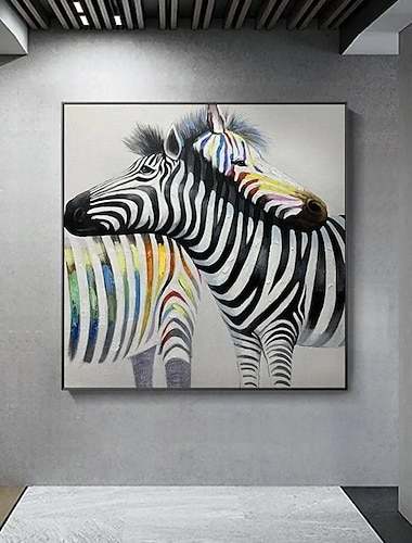  Pintura a óleo feita à mão em tela, arte de parede, decoração moderna, animal zebra, para decoração de casa, moldura esticada, pintura pendurada/pintura enrolada, sem moldura, não esticada