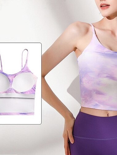  Women's Yoga Bra Yoga Crop Tank Top Underwear Quick Dry Medium Support Breathable Paded Backless Printing Sport Activewear Black Pink Gym Athletic Pilates
