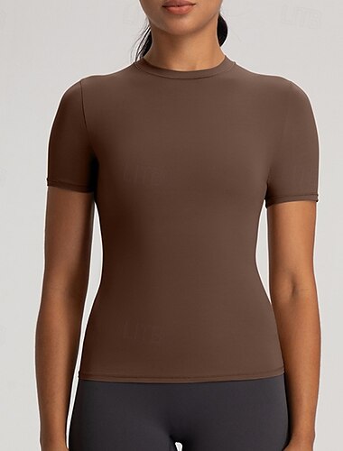  Women's Yoga T-shirt Lightwear Ultra Stretch Breathable Short Sleeve Sports Solid Color Top For Pilates Running Yoga Activewear