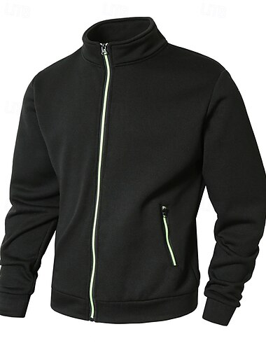  Herren Sweatshirt Sweatshirt mit durchgehendem Reißverschluss Schwarz Armeegrün Marineblau Hellgrau Dunkelgray Stehkragen Einfach Tasche Sport & Outdoor Täglich Ferien Polyester Streetwear Basic