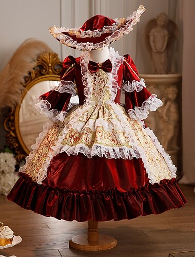 Steampunk Prinsesse fancy Maksi Party-kostyme Tilbehør Klokke Prinsesse Ganske Sløyfe Kontor / Bedrift Ballkjole Peke Kostyme Jente Royal Jul Halloween Karneval Maskerade Bryllupsfest Festival Barne