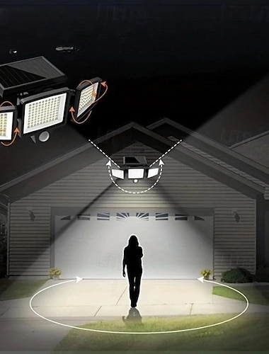  holofotes solares luzes externas luz de sensor de movimento de 3 cabeças 2500 lúmens 210 leds luz de segurança com controle remoto, holofote de grande angular à prova d'água ip65 luz de parede