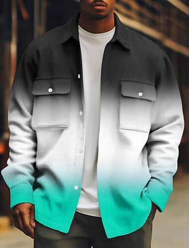  Voor heren Overgangskleur Corduroyshirt shacket Overhemdjasje Lange mouw Casual Buiten Dagelijks gebruik Herfst Winter Strijkijzer Button-omlaag Warm Jas met klepzakken Blozend Roze Rood blauw Paars