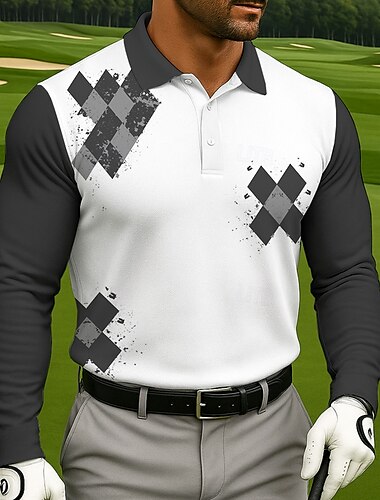  Per uomo Geometrico Golf Polo Polo Sportivi Manica Lunga Magliette polo Camicie con Colletto Casual Sportivo Stampa 3D Primavera Autunno Nero Blu Viola