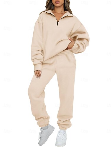  Dame Joggedress sweatsuit 2 deler treningsklær Høst Langermet Hold Varm Vindtett Myk Treningsstudio Trene Sport Sports Sportsklær Ensfarget Svart Rosa Militærgrønn